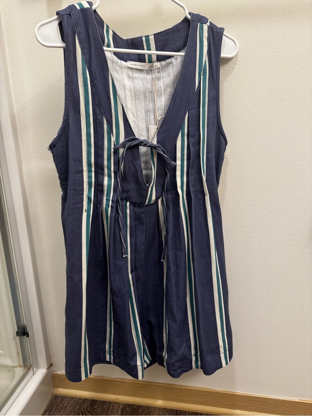 Altar'd State Navy Striped Tie-Front Casual Romper